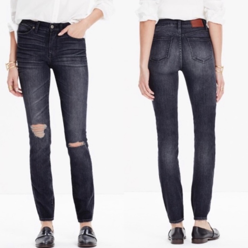 Madewell High Riser Skinny Distressed Black Jeans
